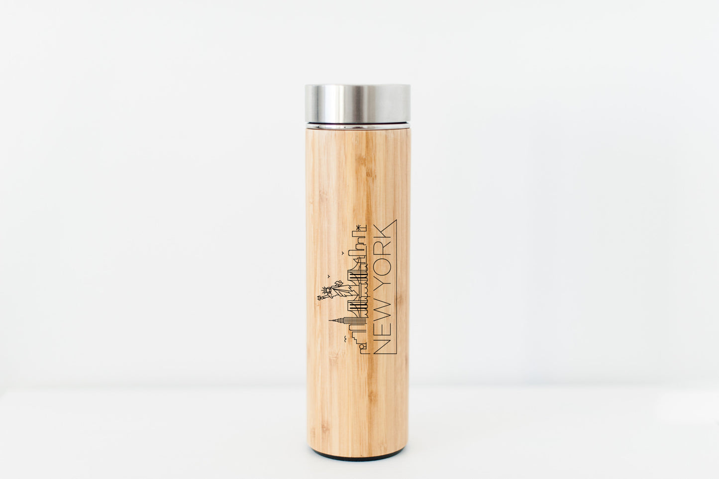 New York USA Skyline Eco-Friendly Bamboo Water Bottle | The Big Apple Hot Beverage Tumbler