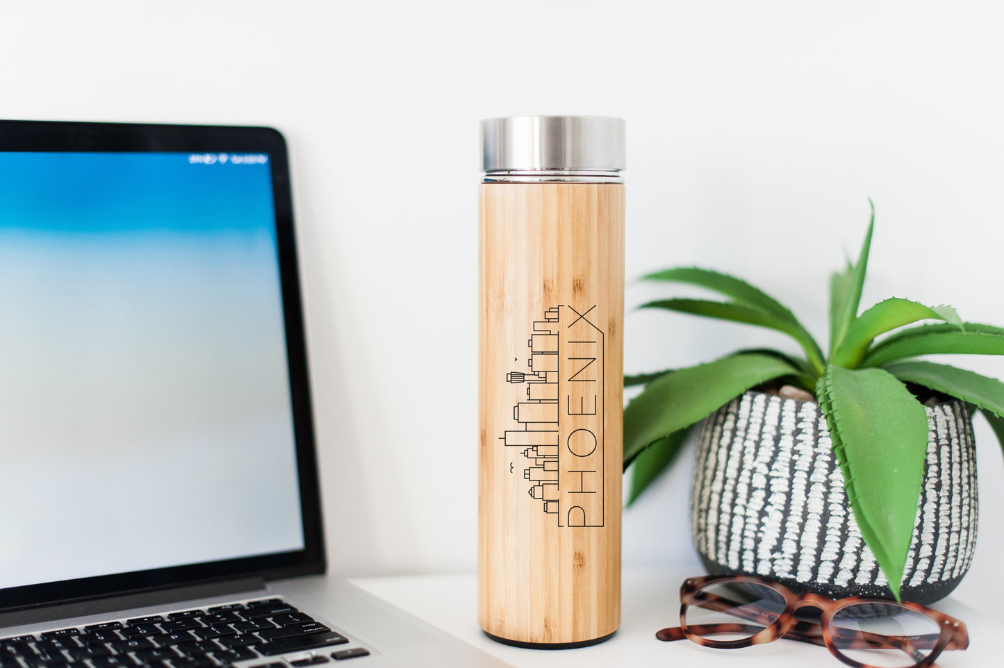 Phoenix USA Skyline Eco-Friendly Bamboo Water Bottle | Hot Beverage Tumbler