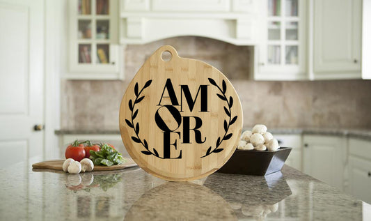 AMORE CHEESE BOARD | ENGRAVED ON BEAUTIFUL BAMBOO WOOD | NICE ACCENT PIECE FOR YOUR NEXT BRUNCH EVENT | THE PERFECT HOUSEWARMING GIFT OR NEWLYWED COUPLE PRESENT | MADE IN USA