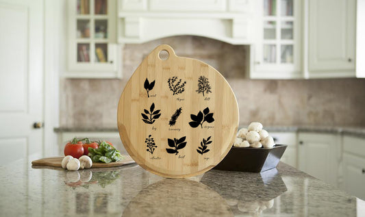 COOKING HERBS MUST-HAVES PIZZA BOARD | ENGRAVED ON BEAUTIFUL BAMBOO WOOD | PRETTY ACCENT PIECE FOR YOUR NEXT GATHERING EVENT | THE PERFECT HOUSEWARMING OR NEWLYWED PRESENT | MADE IN USA