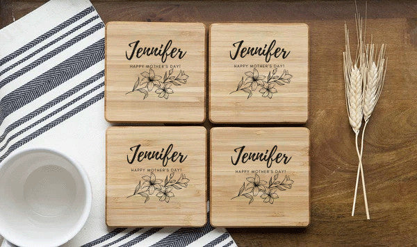 Engraved Name Bamboo Coasters