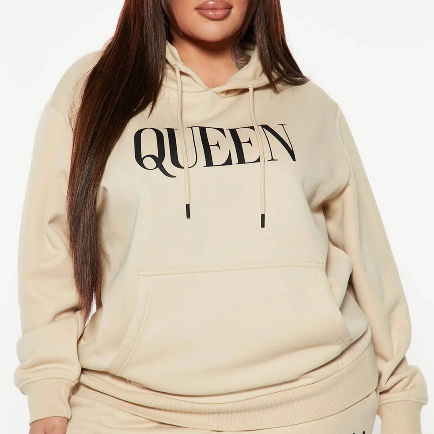 Oversized Tan Queen Hoodie Sweatshirt Custom Made by Passion of Essence