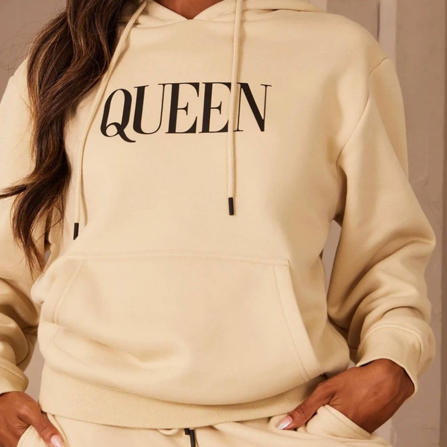 Oversized Tan Queen Hoodie Sweatshirt Custom Made by Passion of Essence