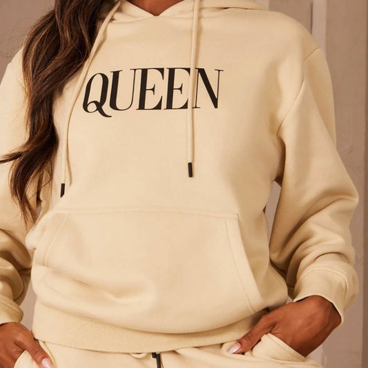 Oversized Tan Queen Hoodie Sweatshirt Custom Made by Passion of Essence