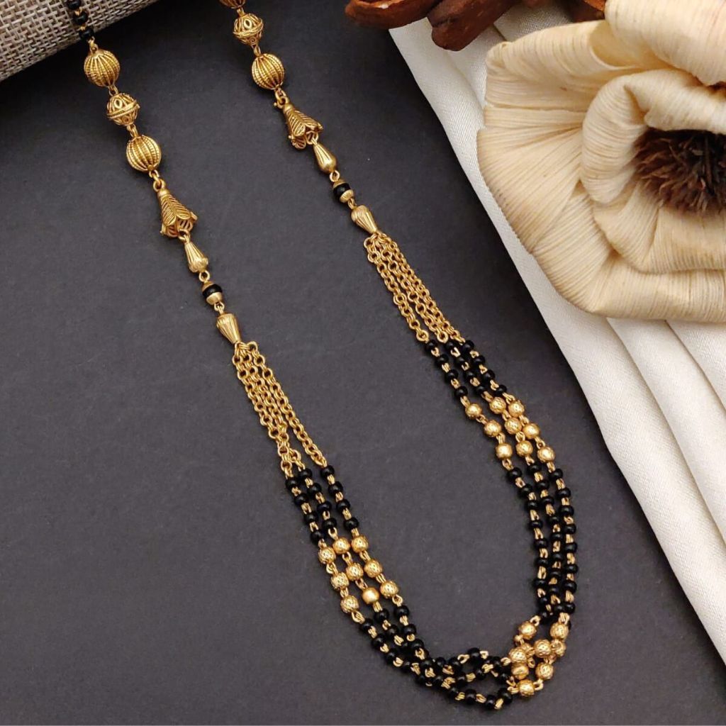 Multi Strand Gold Black Beaded Indian Asian Nazar Mangalsutra Choker Necklace